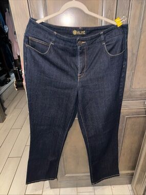 Aline Women's Dark Indigo Straight-Leg Jeans bling back pockets Sz 14